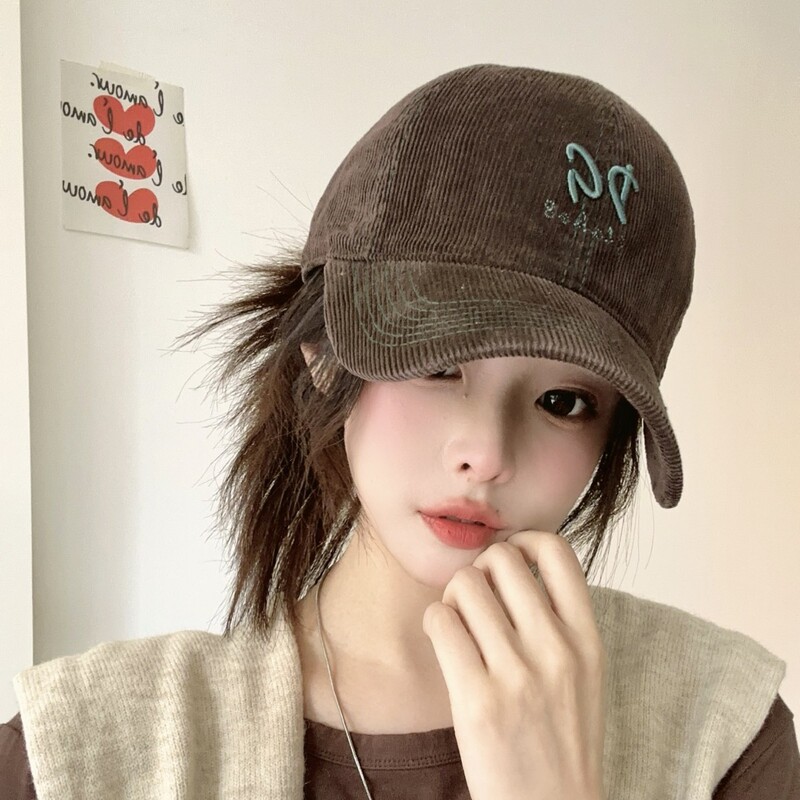 秋冬新款灯芯绒棒球帽子女韩版DG字母刺绣鸭舌帽保暖显脸小帽子男|undefined
