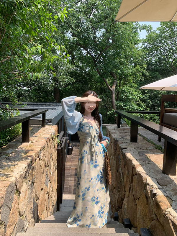 EIA Yiyao [南フランスの境界] レトロな気質の花柄ドレス女性の夏フレンチスリムフリルロングスカート|undefined
