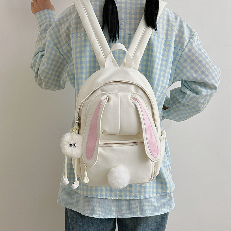 Korean Sweet School Bag for Girls, Junior High Students, Cute Rabbit Ears Dual Shoulder Bag, Lightweight, Suitable for High School Students and Outings, Small Backpack