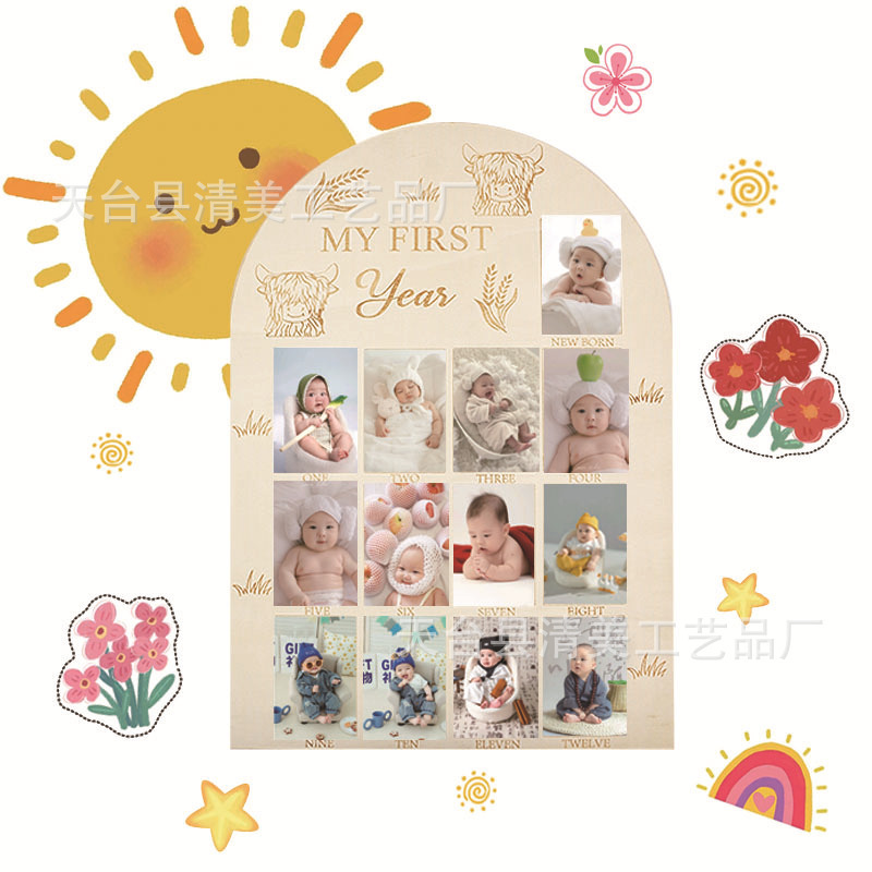 Dos marcos de fotos de hitos para recién nacidos en el primer año, marcos de fotos de bebés de madera creativos, marcos de exhibición conmemorativos