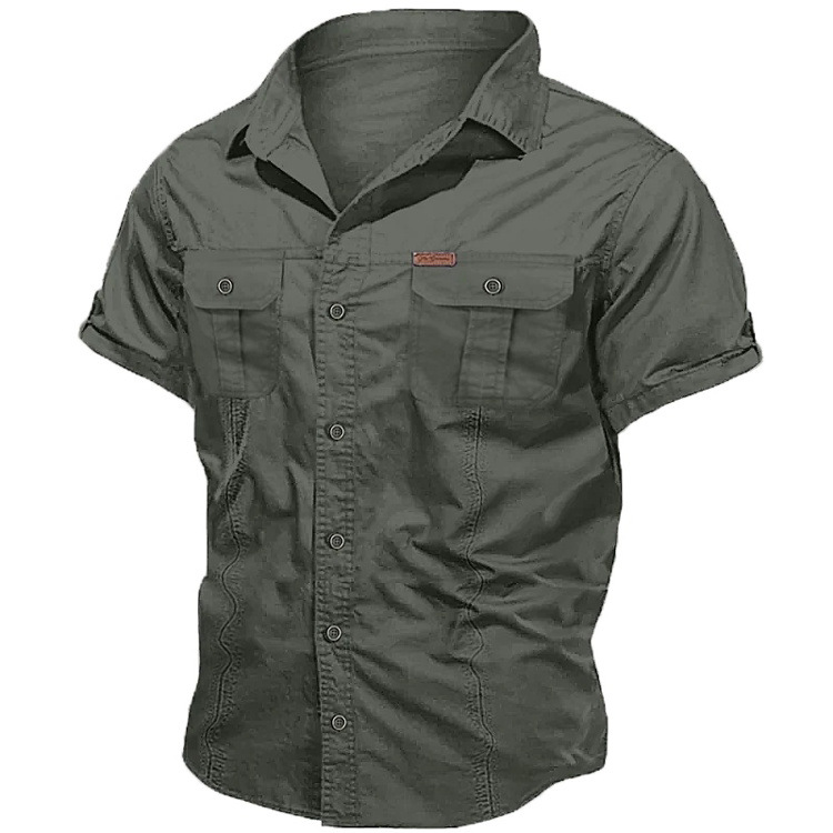 Hombres de verano sólido japonés cuello suelto de manga corta estilo americano sólido versátil chaqueta casual chaqueta de hombre
