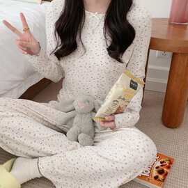 韩国ins女士春秋新品韩系舒适小碎花简约舒适睡衣套装休闲家居服