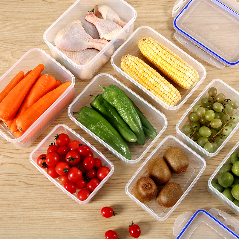 Caja de almacenamiento de plástico para refrigerador doméstico caja de almacenamiento de almacenamiento de almacenamiento al por mayor caja de embalaje de bento gruesa transparente personalizada