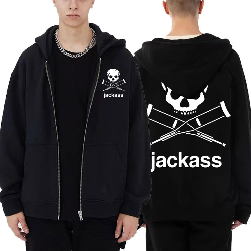 Jackass cartoon peripheral skull print zipper sweater spring and autumn men's and women's coat top hoodie anime Jackass cartoon peripheral skull print zipper sweater spring and autumn men's and women's coat top hoodie anime