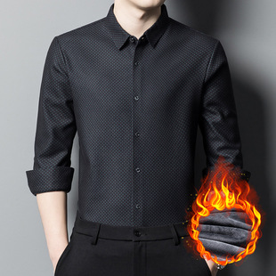 Brand Winter fleece-lined Shirt Men's Business Base Shirt Fashion Casual Long Sleeve Thickened Warm Striped Shirt