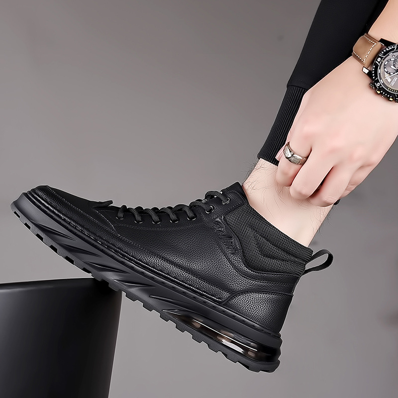 2025 primavera zapatillas de deporte de moda para hombres deportes diarios zapatos individuales para hombres más zapatos de terciopelo zapatos de cuero de suela gruesa zapatos casuales al por mayor