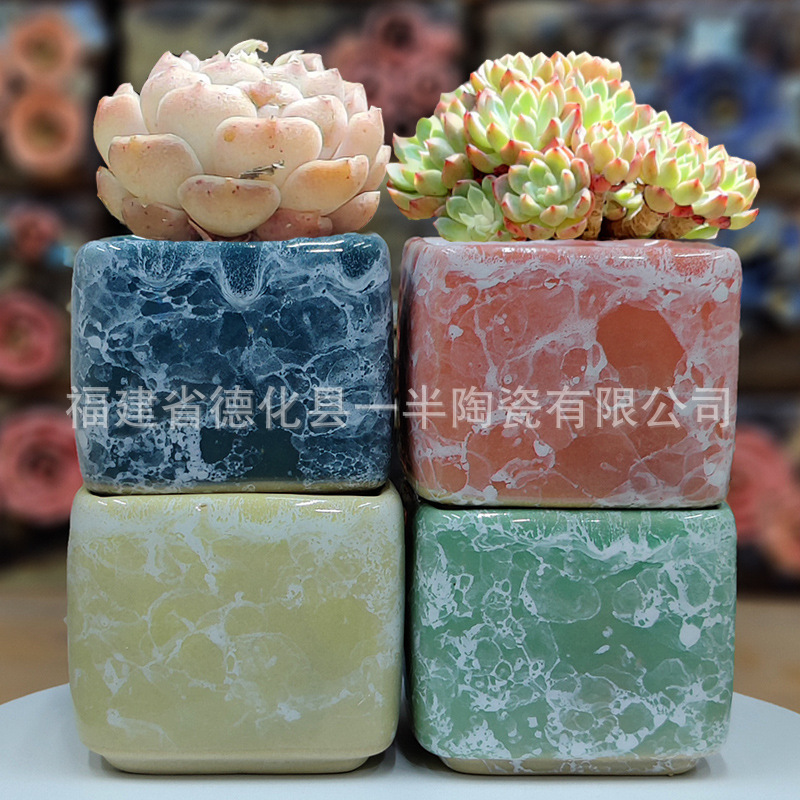 Korean-Style Succulent Flower Pot with Coarse Pottery Ceramic Texture, Kiln-Fired, Fresh and Creative Square Mouth, Suitable for Cultivating and Controlling the Growth of Succulent Plants