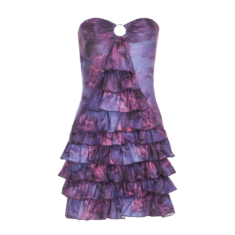 Customized European and American Style 2025Ins Summer New Fashion Tube Top Cake Style Sexy Slim Mini Dress