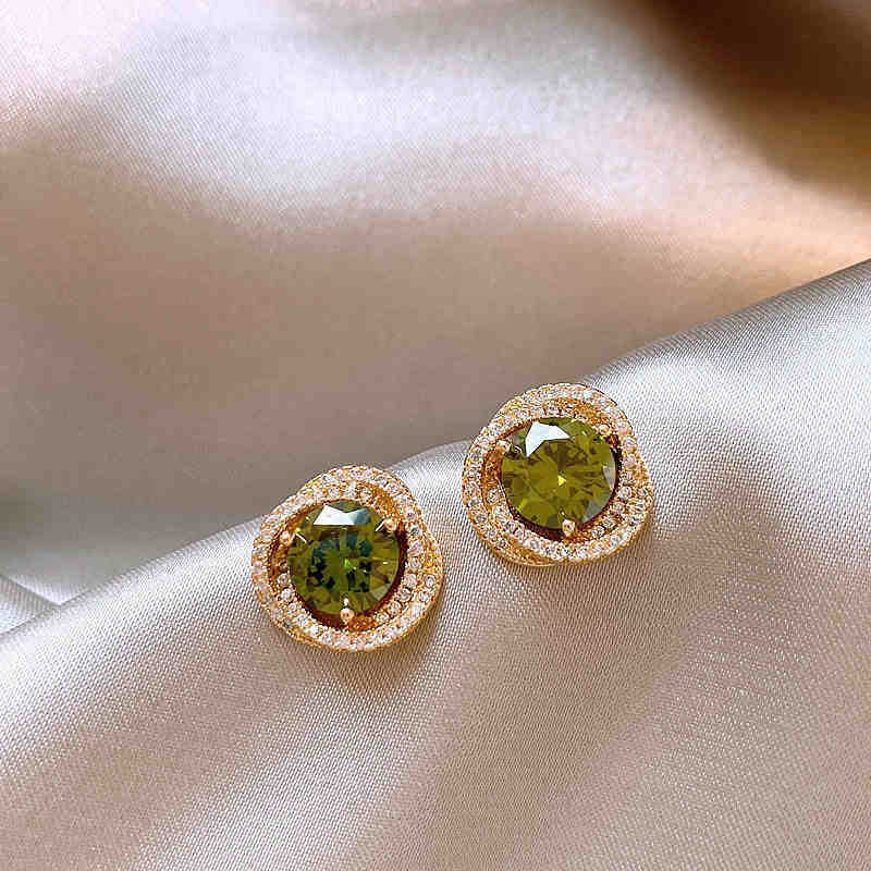 Temperamento de pendientes verdes pendientes ligeros lujosos de alto nivel sensación de pendientes zircon flores joyas geométricas al por mayor fábrica