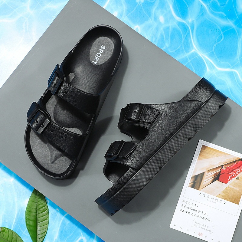2026 New Model Eva Thick-Soled Casual Slippers, Height-Increasing Outdoor Sandals, Double Buckle Lightweight Non-Slip Beach Shoes for Women