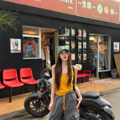 韓国ファッションスーツ女性の夏の新しい黄色のキャミソールグレーオーバーオールカジュアルスポーツツーピーススーツ