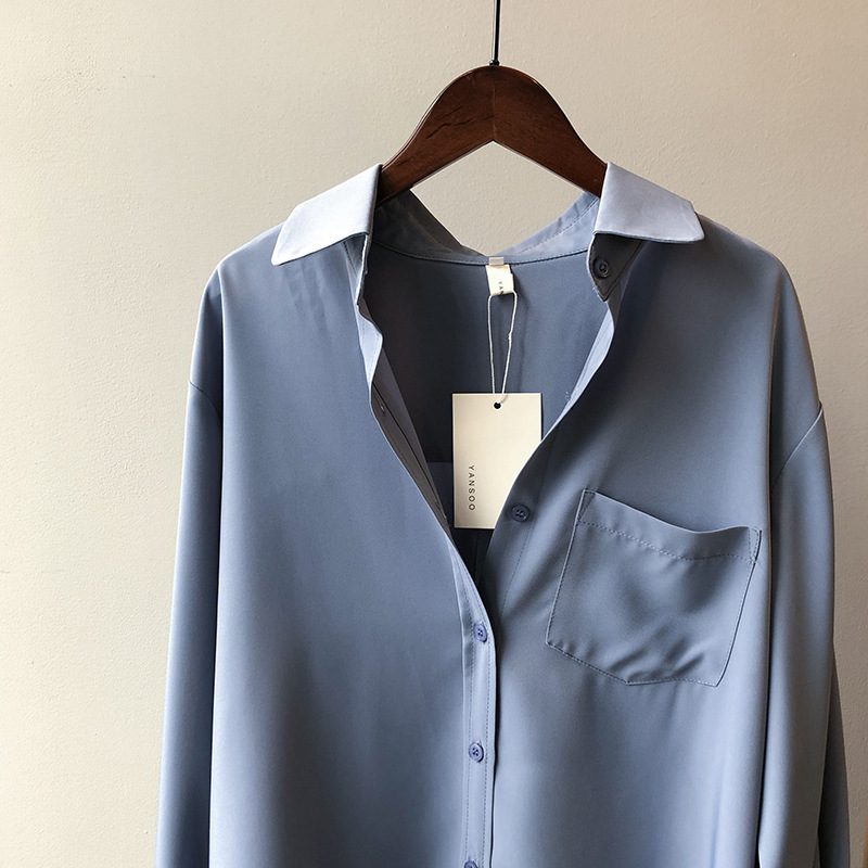 Women's Blouse Long Sleeved Solid Colour Lapel Shirt Elegant_voghion.com