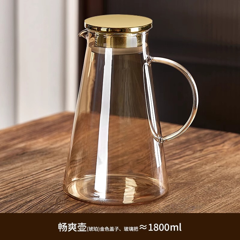 見栄えの良い家庭用コールドケトル冷水カップティーカップセット耐熱防爆高ホウケイ酸ガラス木製蓋大容量|undefined