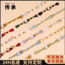 中式旗袍盘扣手工编织绕线一字扣金箔珠金线扣子唐装汉服装饰纽扣