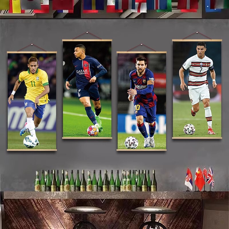 Football Stars Hanging Painting Sports Color Shop Wall Decoration Hanging Cloth European Cup Messi C Rombappe Poster Mural