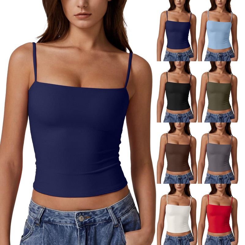 Amazon European and American 2025 New Summer Style Sexy Navel-Baring Adjustable Small Suspender Top for Women