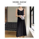Ice Silk Knitted Slip Skirt Women's Inner Side Split Over Knee Long Slim-fit Slimming plus size Black Slip dress