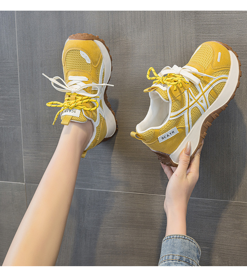 Giày sneaker nữ đế dày phong cách Đức Huấn (German Trainer) mùa xuân 2026, đế bánh mì ôm eo, phối màu trẻ trung — Be 5025, Xám 5025, Vàng 5025 chi tiết 13