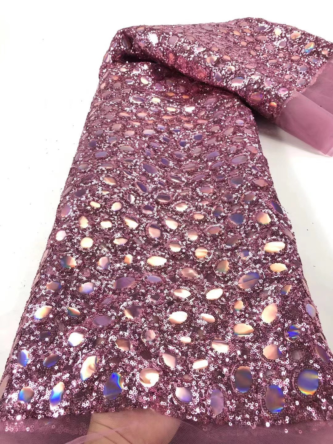 Nuevo oro en forma de gota Africana lentejuelas bordado vestido tela PET pieza vestido de boda etapa paño decorativo JX2759