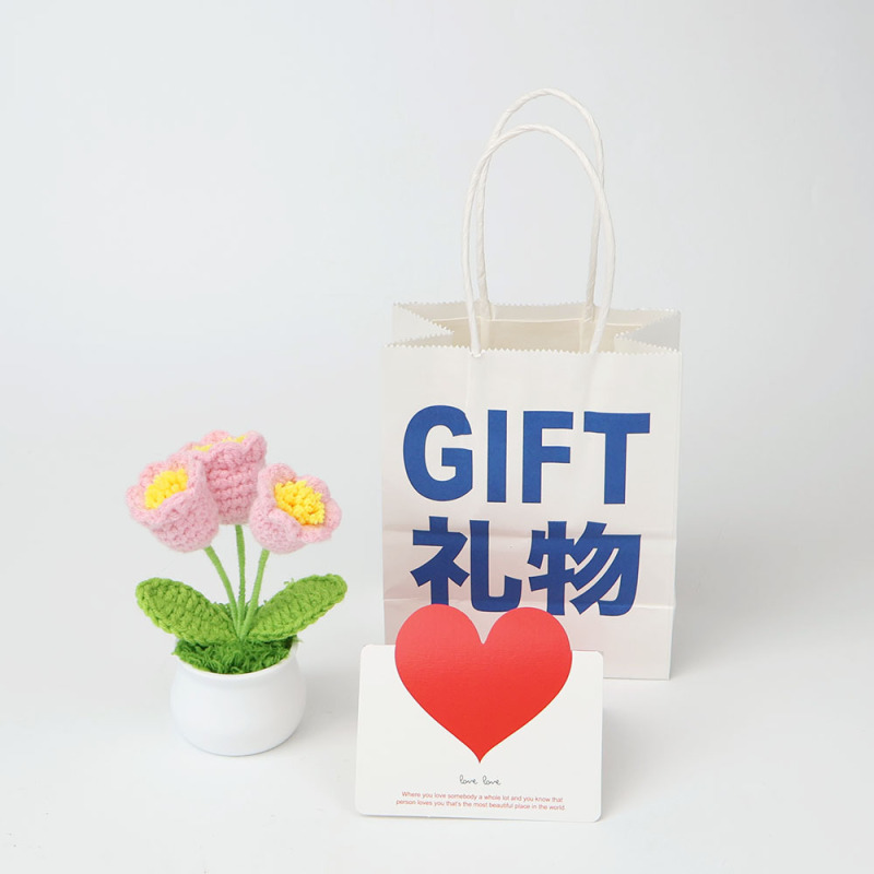 成品手工跨境针织毛线向日葵盆栽铃兰勿忘我仿真花摆件教师节礼物|undefined