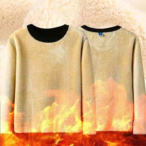 Men's Sweatshirt Warm Lamb Wool Fleece Padded Thick Autumn Winter New Cold Proof Base Shirt Round Neck Large Size Versatile