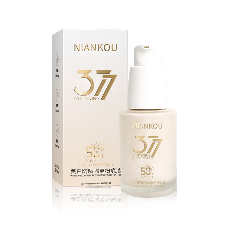 Nianko377 blanqueamiento protector solar aislamiento base líquido humectante fino maquillaje base líquido crema de piel seca fabricantes de protección solar