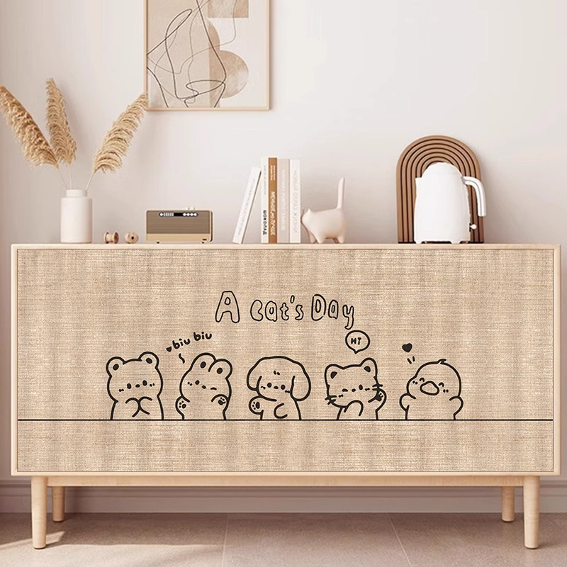 Wabi-Sabi Cat Cabinet Cover Curtain, Dustproof Curtain for Miscellaneous Cabinets, Storage Rack, Shoe Rack Cover-Up Curtain, No-Drill Door Curtain