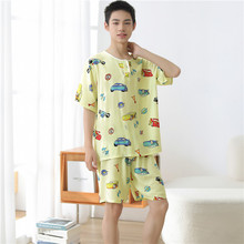 夏季睡衣男女短袖青少年空调家居绵绸套装薄款卡通大童初中男学生