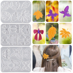diy Crystal epoxy hairpin hairpin mold mirror flower bow earrings earrings leaf pendant silicone mold