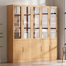 实木书柜带玻璃门简约家用儿童书柜书架松木储物柜展示柜多功能柜