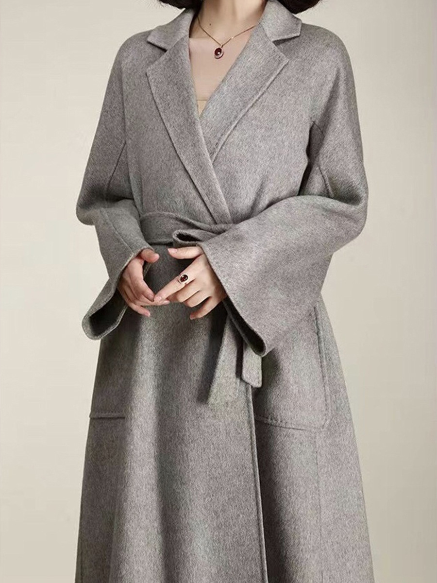 人気の 2025 ウォーターリップル両面カシミヤコート女性のためのエクストラロングヨーロッパとアメリカのバスローブスタイルの秋と冬のコート女性のための