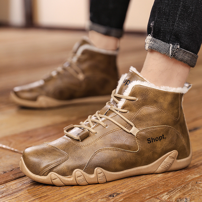 Uomo con pile invernale e scarpe alte, stivali caldi alla moda per giovani celebrità di Internet, versione coreana, Instagram_voghion.com