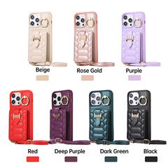 Applicable iPhone15 trendy brand small Chanel style crossbody strap Apple14 ring clip card holder elegant leather case