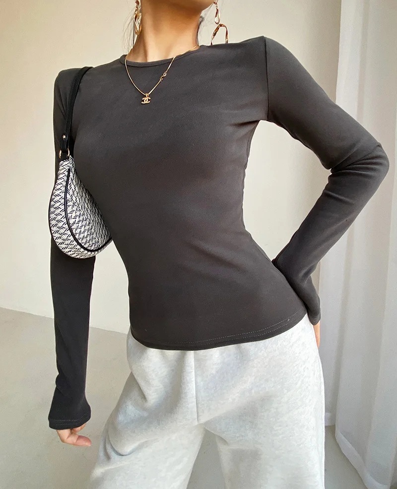 elastic round neck long-sleeved T-shirt NSHS29394