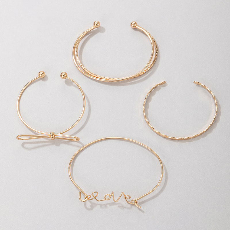 Joyería De Moda Europea Y Americana, Pulsera Abierta Con Nudo De Lazo, Conjunto De Pulsera Geométrica Con Letras De Cuatro Piezas display picture 3