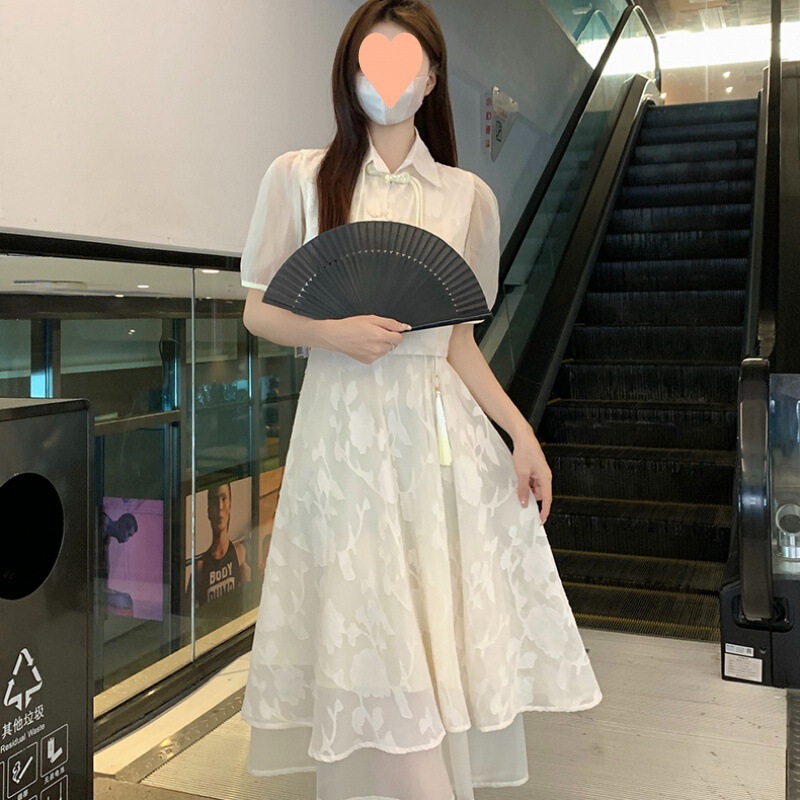 [Original Practice] New Chinese Temperament Buckle Top Improved Cheongsam Sling dress suit Skirt