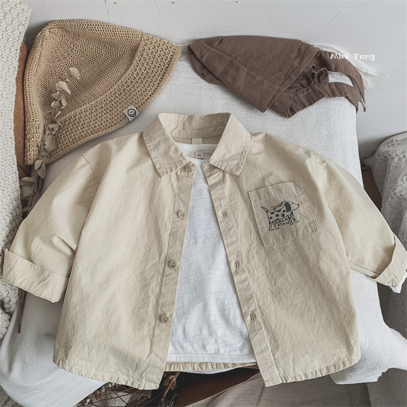 Nuevo estilo japonés y coreano de ropa infantil para hombres y mujeres bebés camisa versátil primavera y otoño ropa infantil base de dibujos animados con solapa camisa de manga larga