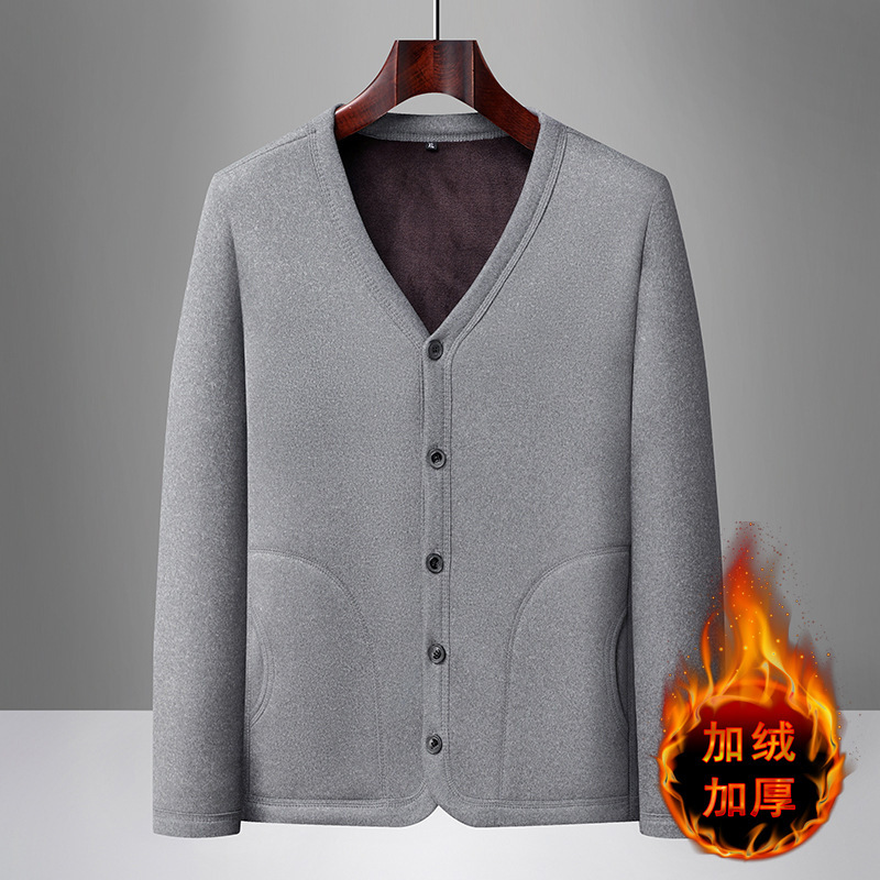 Thick, fleece-lined cardigan for middle-aged and elderly men, winter thermal underwear, men's home wear, grandfather's inner layer.
