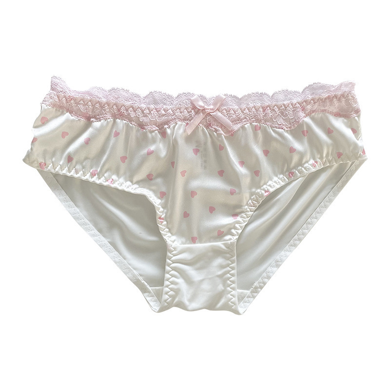 Nuevo estilo francés retro sexy amor bragas de encaje puro dulce arco de cintura baja chica calzoncillos de seda de hielo