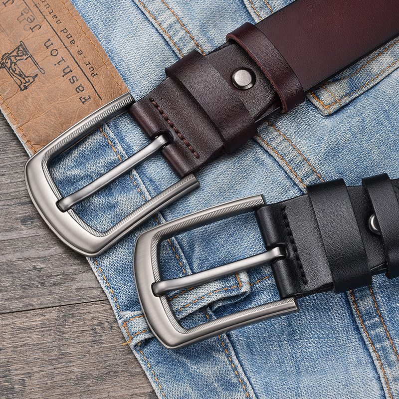 Men's Pin Buckle Belt Genuine Leather Cowhide Korean-style High-end Holed Pure Cowhide Belt Fashionable Trendy Distinctive Trouser Belt Men's Pin Buckle Belt Genuine Leather Cowhide Korean-style High-end Holed Pure Cowhide Belt Fashionable Trendy Distinctive Trouser Belt