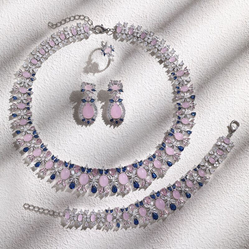 Middle Eastern Dubai Style Bridal Wedding Jewelry Set Zircon Necklace Earrings Ring Four-Piece Set Wedding Dinner Party Middle Eastern Dubai Style Bridal Wedding Jewelry Set Zircon Necklace Earrings Ring Four-Piece Set Wedding Dinner Party