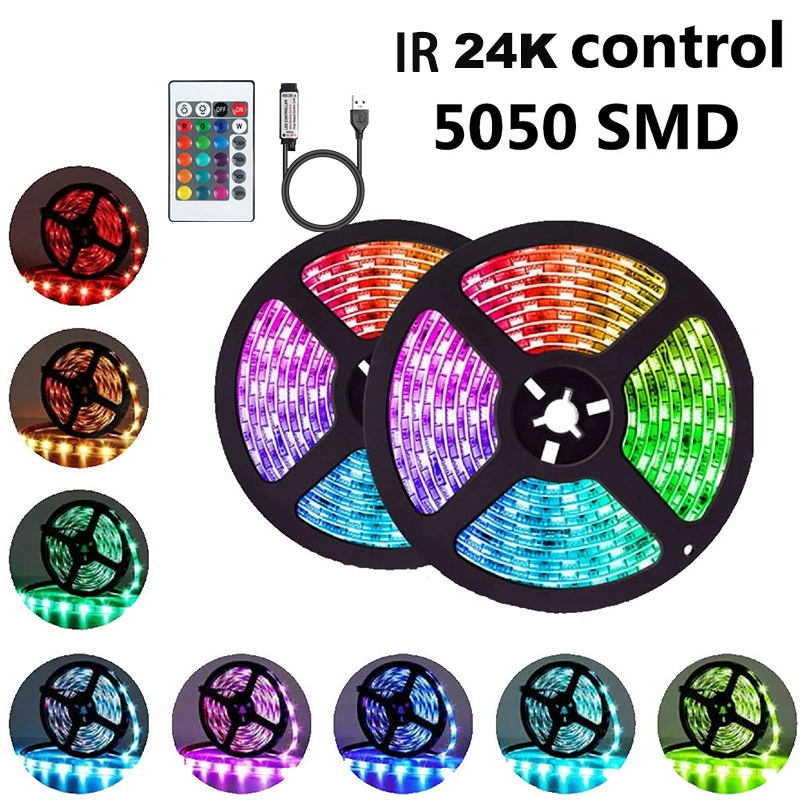 5V 5050 RGB LED Strip, 18 LEDs/m, Bluetooth APP & Music Sync, USB-Powered, Custom Lengths