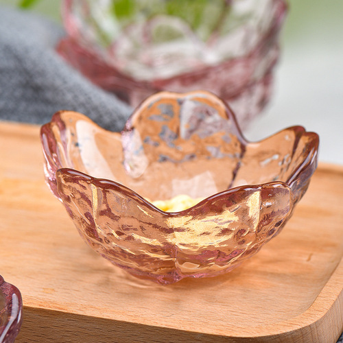 Japanese-style colored glass cherry blossom dish creative pink household seasoning dipping dish soy sauce dish bowl tableware set