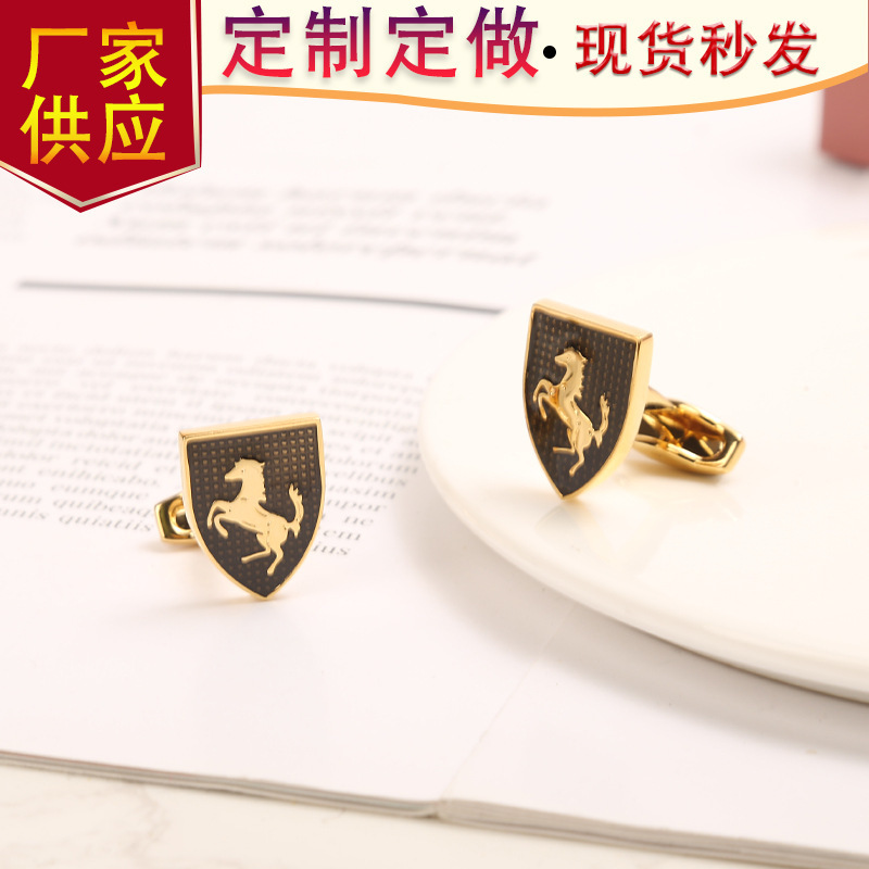 Ready Stock Cuff Buttons Men's Gold Horse Pattern Cufflinks Cuff Studs Men's French Shirt Buttons Wholesale