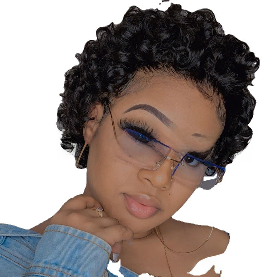 Väliskaubanduse Aafrika parukas Euroopa ja Ameerika naiste keemiliselt töödeldud mustad lühikesed juuksed kohevad lühikesed lokkis juuksed mehhanismiga parukakomplekt piiriülene e-kaubandus_voghion.com