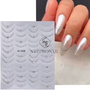 Cross-border Hot Nail Art Stickers Ins Classic Simple French Curved Line 3D Point Drill Metal Nail Back Adhesive Sticker