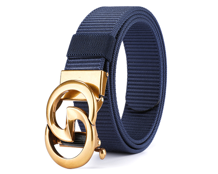 New Men's Automatic Buckle Canvas Belt Without Holes Thickened Nylon Waist Belt Simple Casual and Versatile for Business The Belt Can Be Cut Short_voghion.com