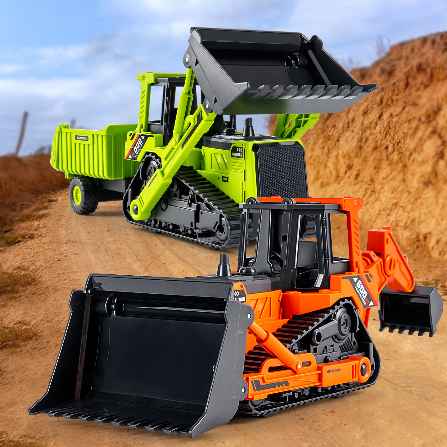 Boy's Gift Oversized Artificial Engineering Vehicle Inertia Bulldozer Excavation Transport Vehicle Double-Headed Two-In-One Engineering Vehicle