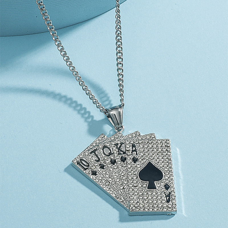 Diamond Spades A Straight Flush Collar Con Colgante De Naipes display picture 1