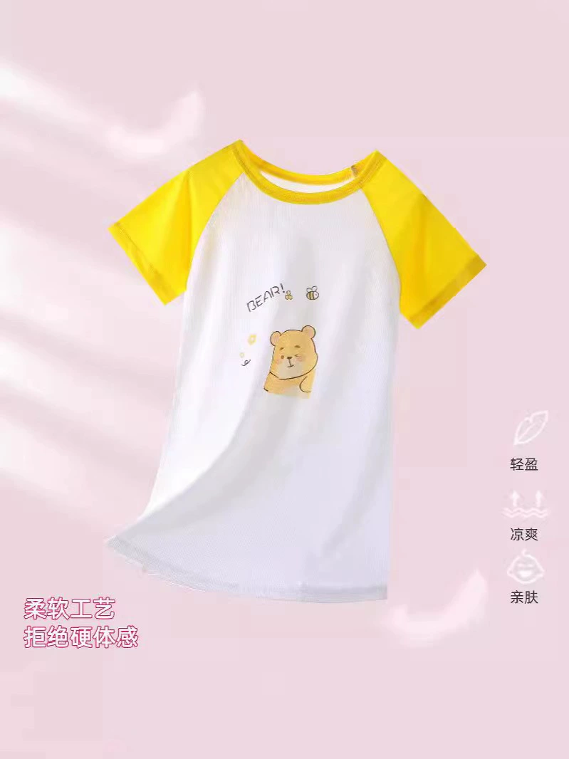 Детская пижама-юбка, летнее тонкое дышащее шелковое платье, 3–6 лет, с коротким рукавом